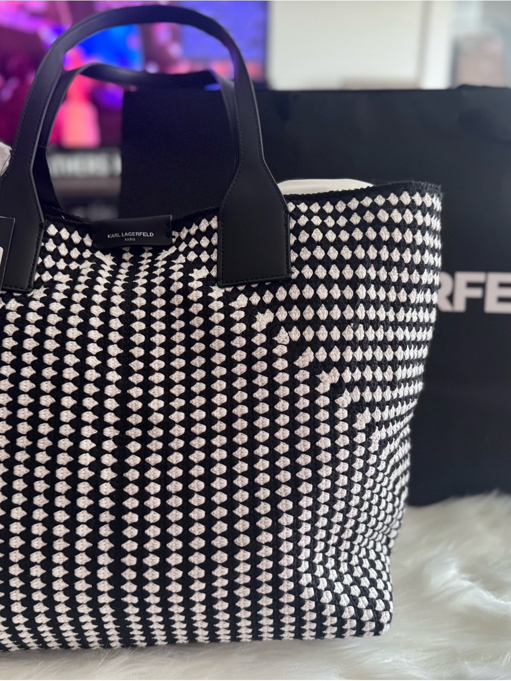 Karl Lagerfeld Black and White Patterned Tote